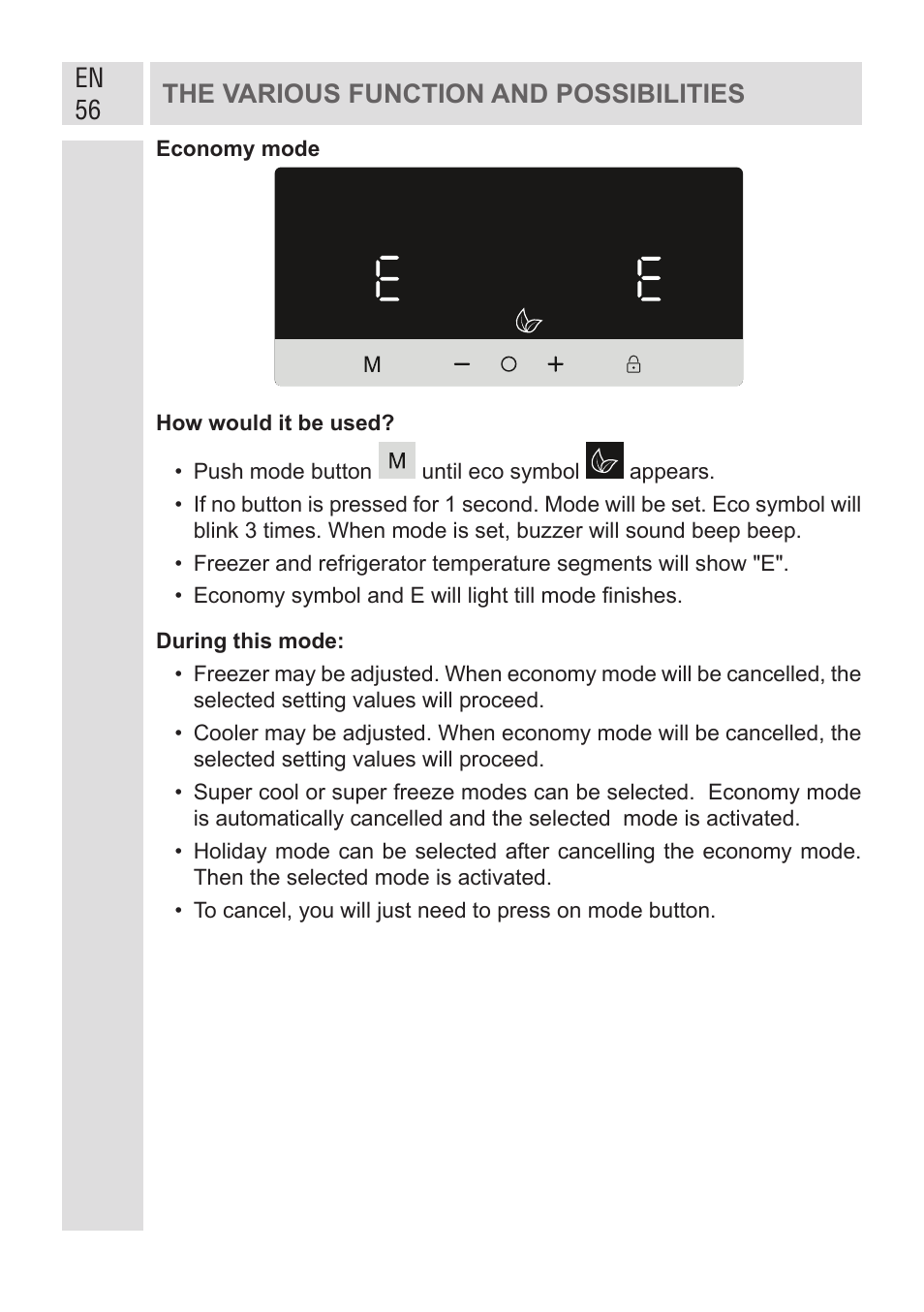 En 56 the various function and possibilities | GRAM KF 482064 FN/1 User Manual | Page 57 / 124
