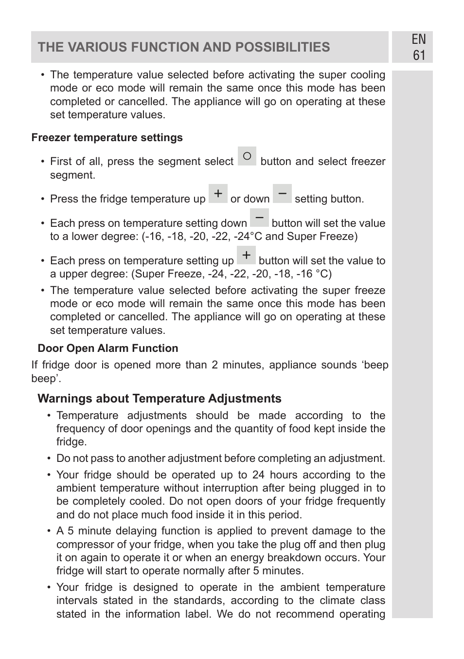 En 61 the various function and possibilities | GRAM KF 482064 FN/1 User Manual | Page 62 / 124