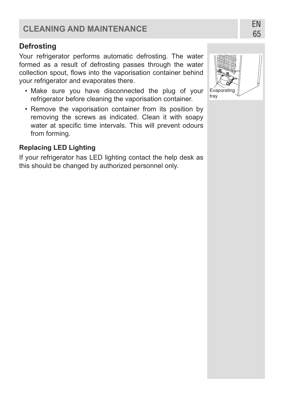 En 65 cleaning and maintenance | GRAM KF 482064 FN/1 User Manual | Page 66 / 124