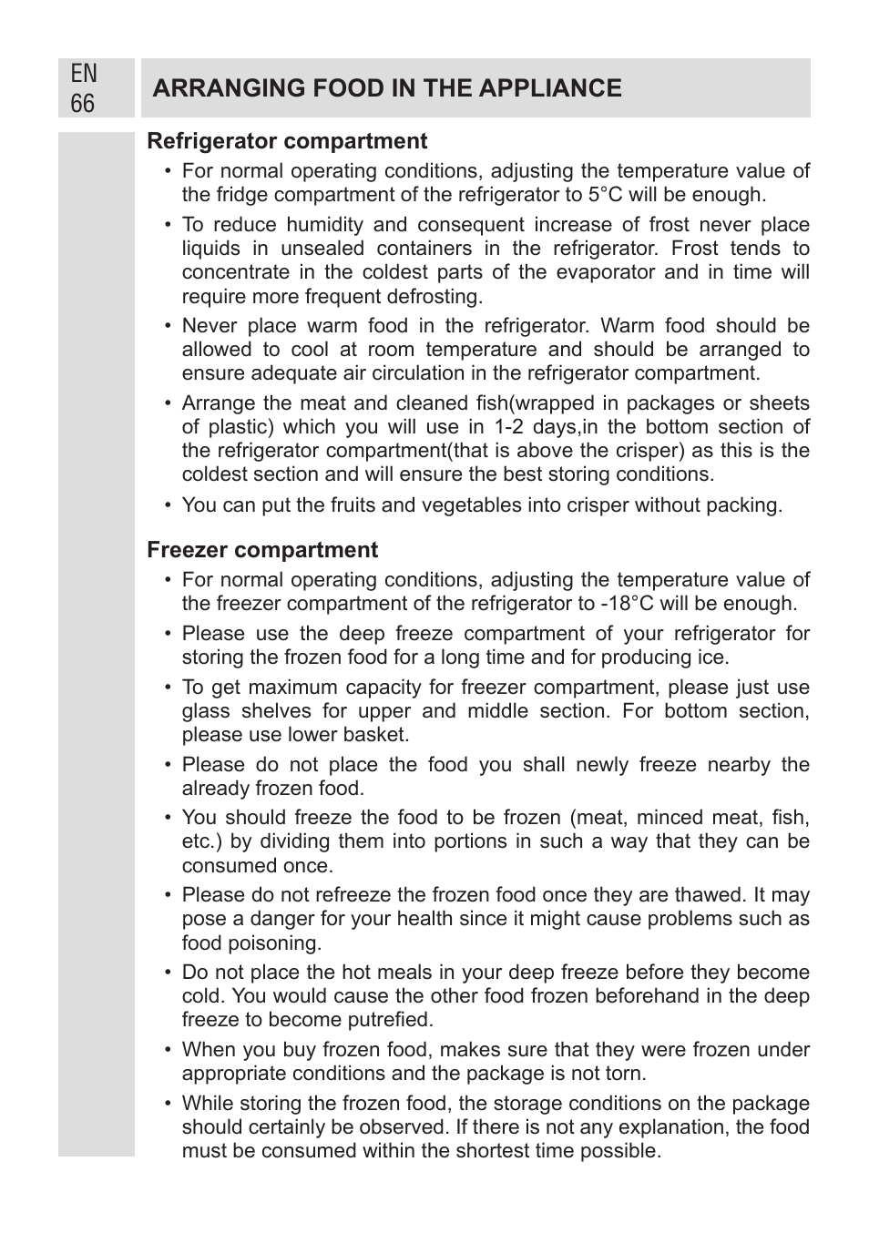 En 66 arranging food in the appliance | GRAM KF 482064 FN/1 User Manual | Page 67 / 124