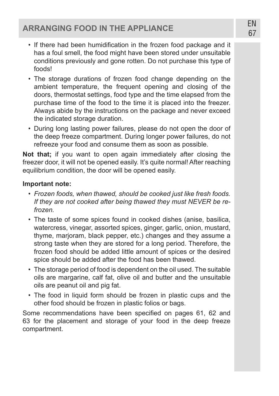 En 67 arranging food in the appliance | GRAM KF 482064 FN/1 User Manual | Page 68 / 124