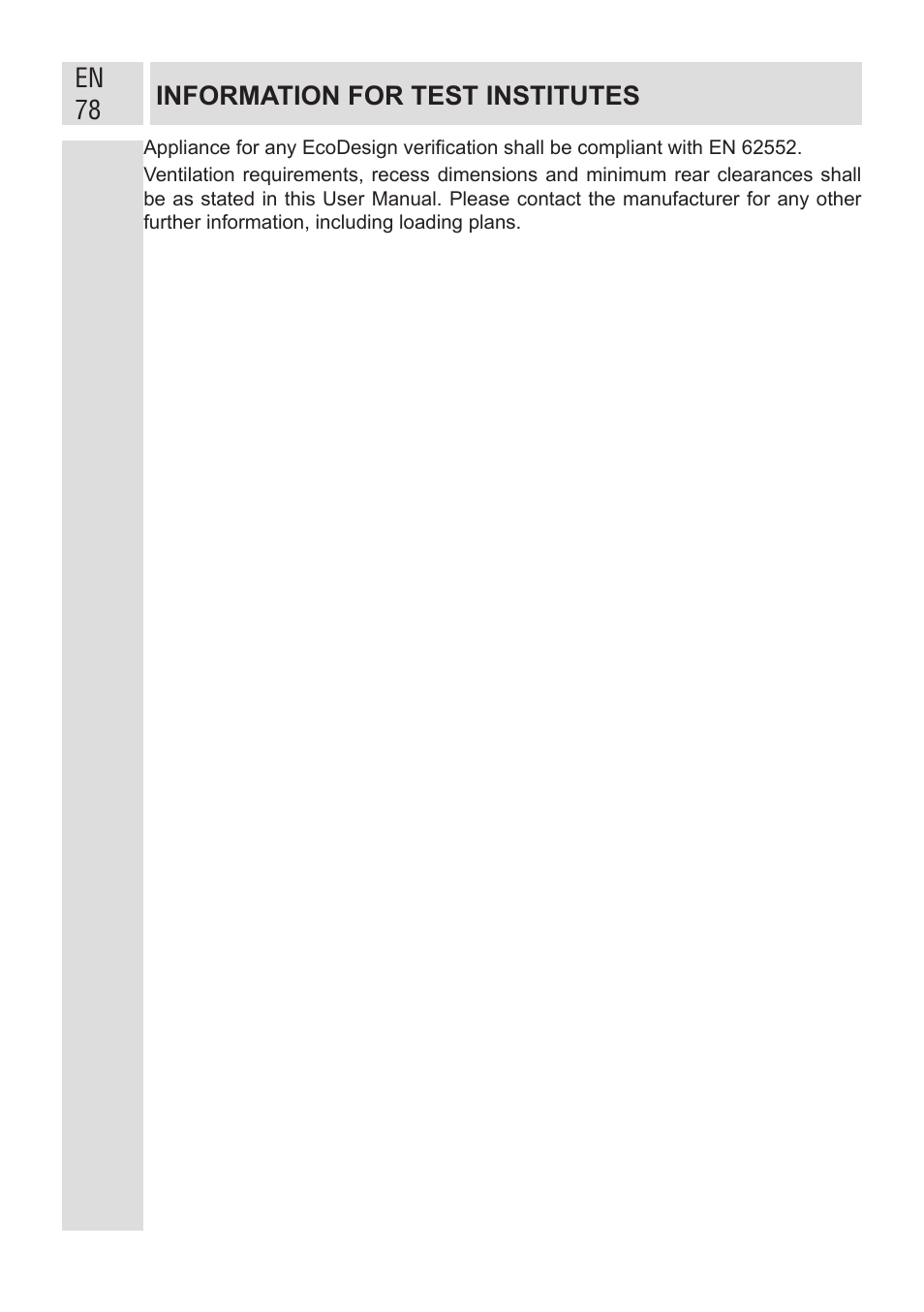 En 78 information for test institutes | GRAM KF 482064 FN/1 User Manual | Page 79 / 124