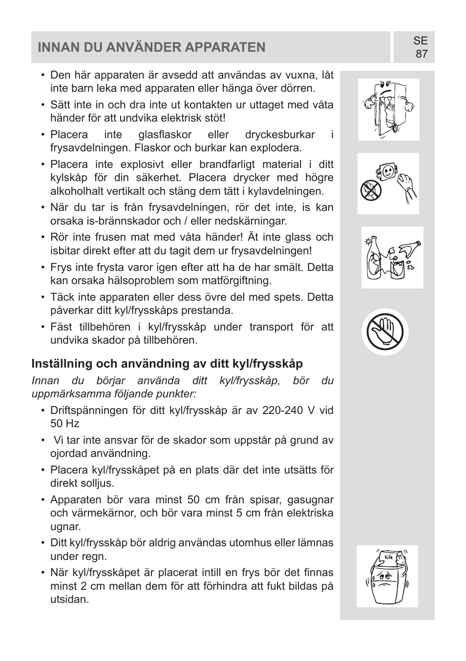 Innan du använder apparaten | GRAM KF 482064 FN/1 User Manual | Page 88 / 124