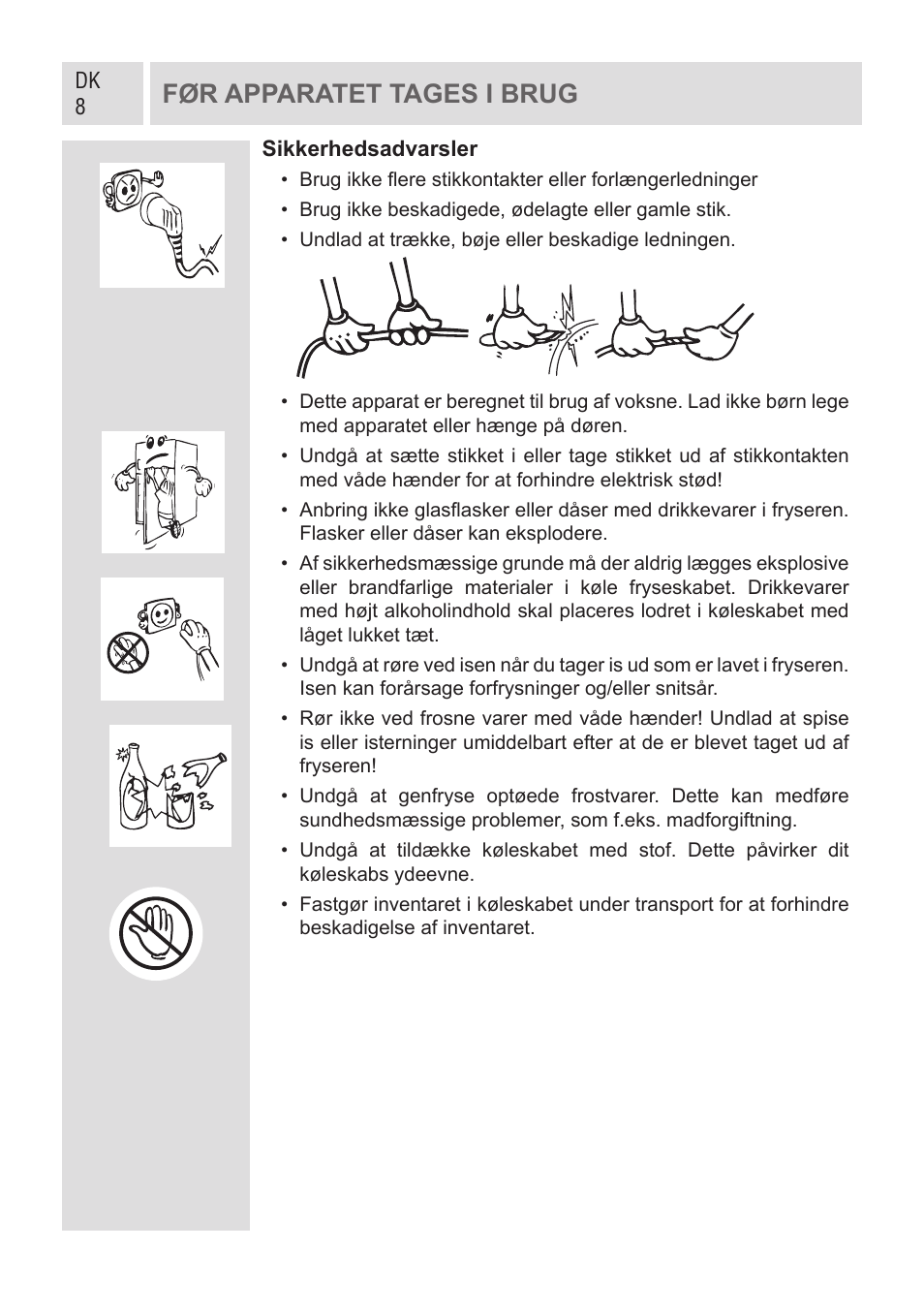 Før apparatet tages i brug | GRAM KF 482064 FN/1 User Manual | Page 9 / 124