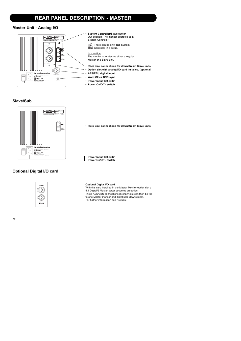 Rear panel description - master | Dynaudio Air Series User Manual | Page 18 / 60