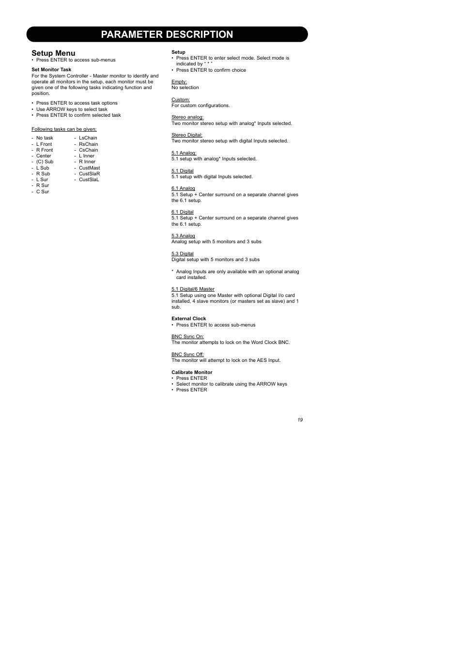 Parameter description, Setup menu | Dynaudio Air Series User Manual | Page 21 / 60