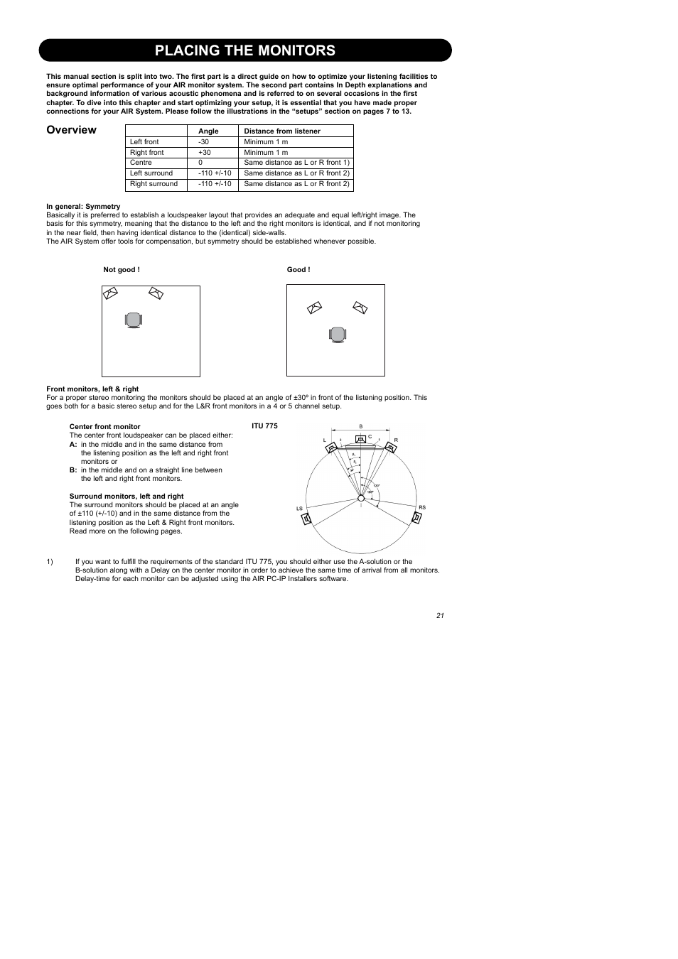 Placing the monitors, Overview | Dynaudio Air Series User Manual | Page 23 / 60