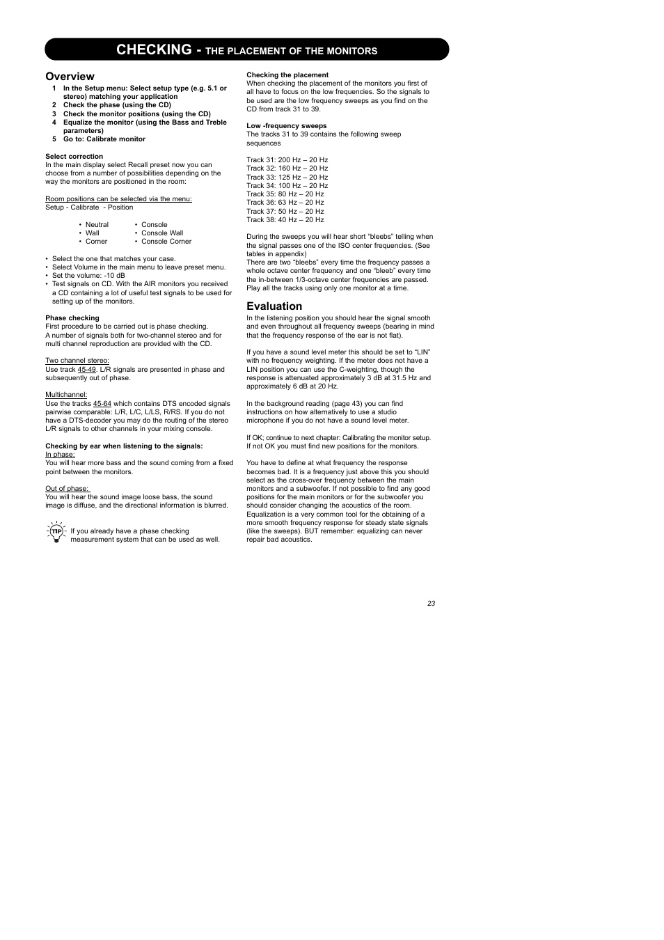 Checking, Overview, Evaluation | Dynaudio Air Series User Manual | Page 25 / 60
