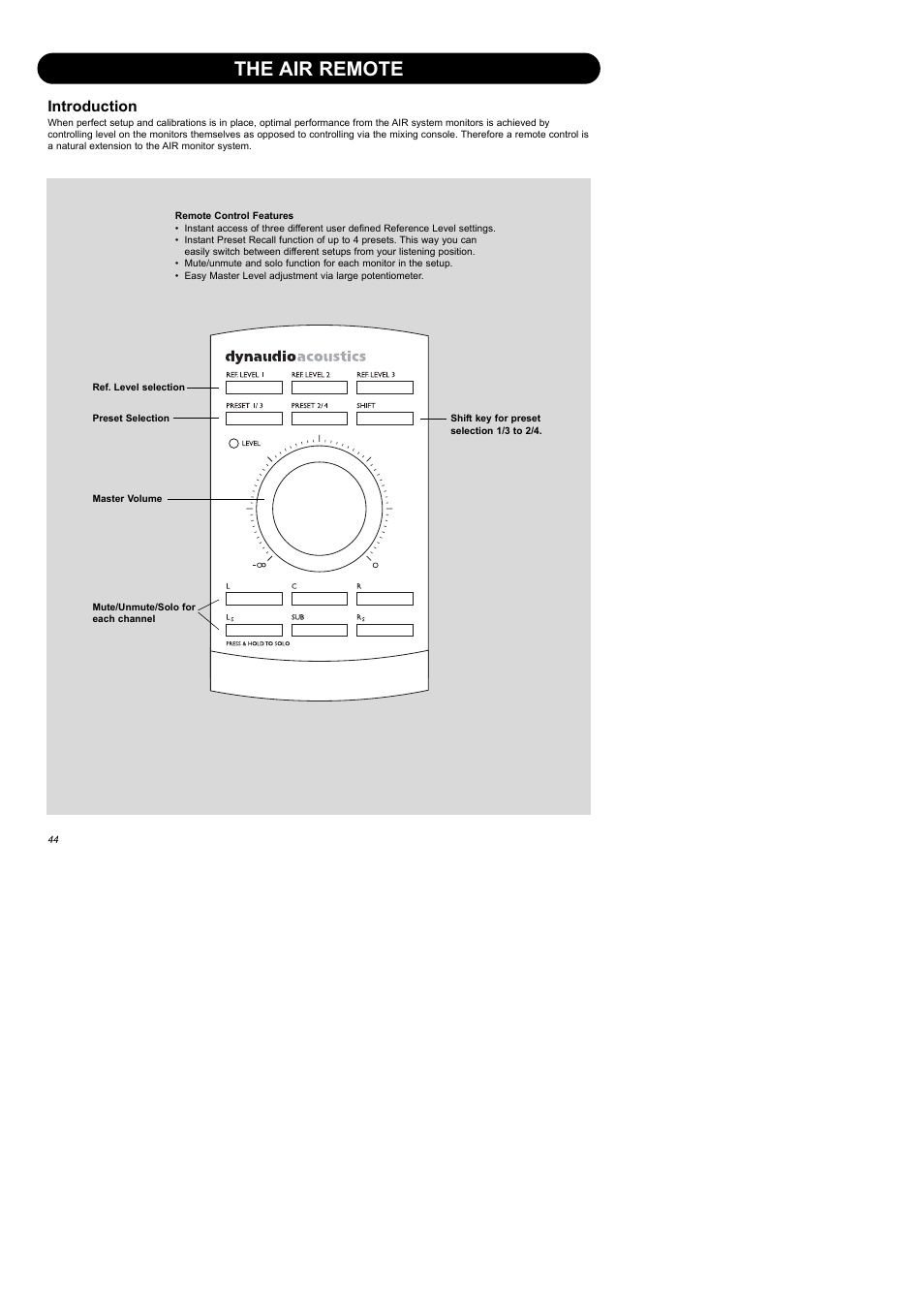 The air remote, Introduction | Dynaudio Air Series User Manual | Page 46 / 60