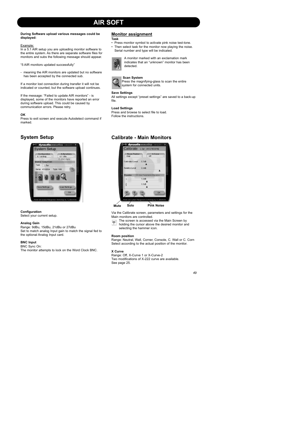 Air soft, System setup, Calibrate - main monitors | Dynaudio Air Series User Manual | Page 51 / 60