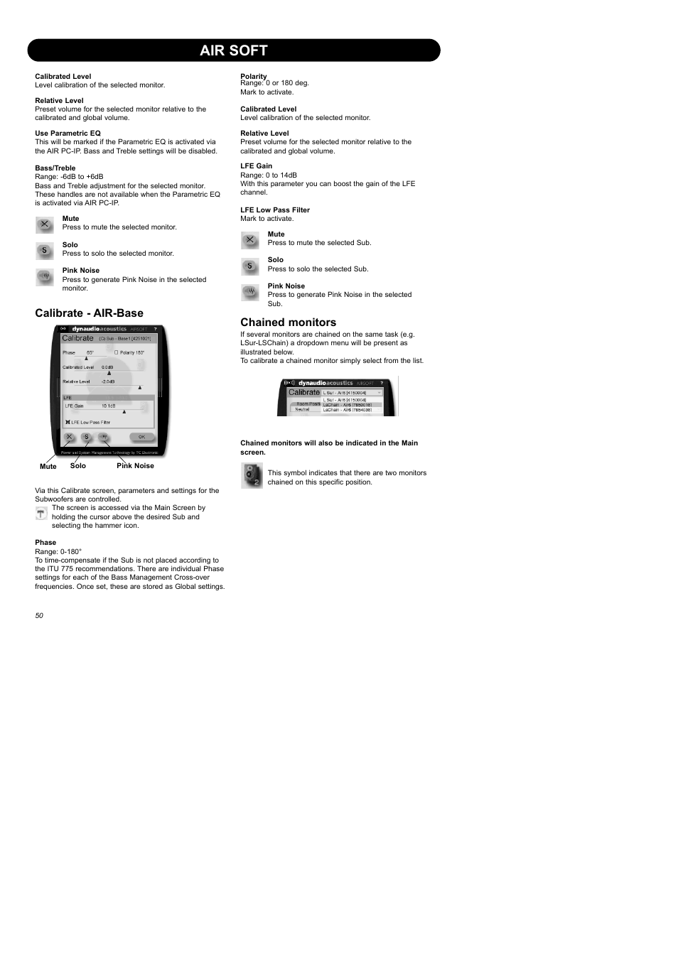 Air soft, Calibrate - air-base, Chained monitors | Dynaudio Air Series User Manual | Page 52 / 60