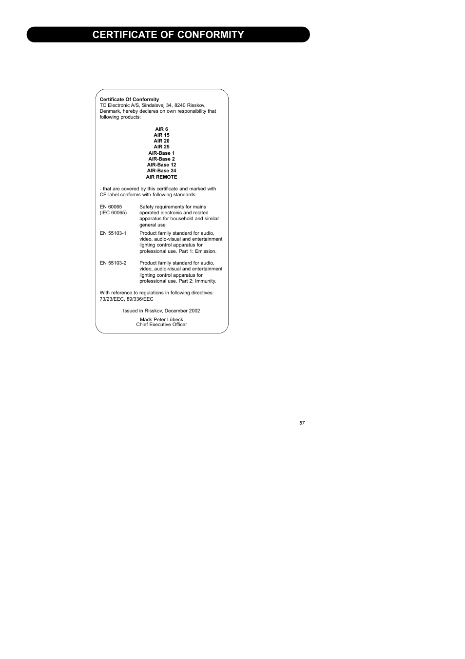 Certificate of conformity | Dynaudio Air Series User Manual | Page 59 / 60