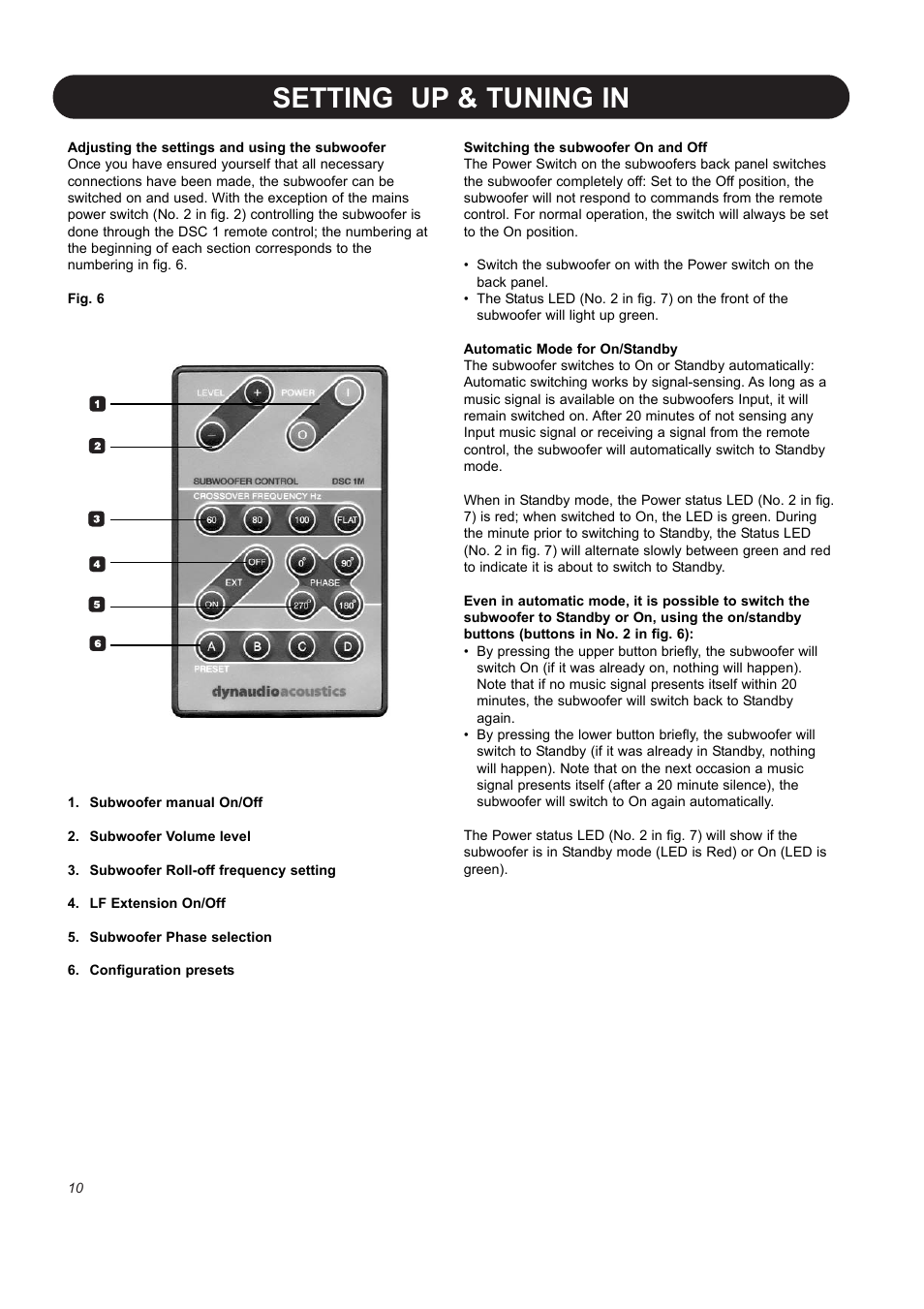 Setting up & tuning in | Dynaudio BM10S User Manual | Page 12 / 22