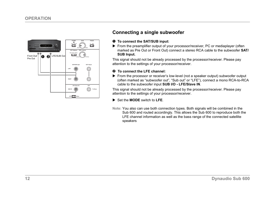 Connecting a single subwoofer | Dynaudio SUB 600 User Manual | Page 15 / 42