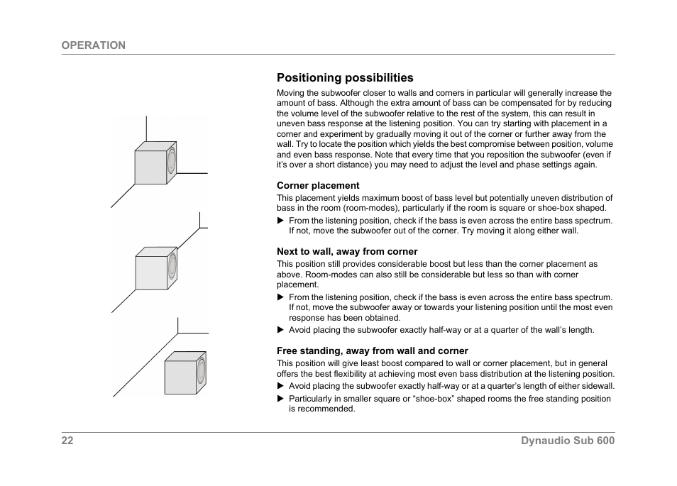 Positioning possibilities | Dynaudio SUB 600 User Manual | Page 25 / 42