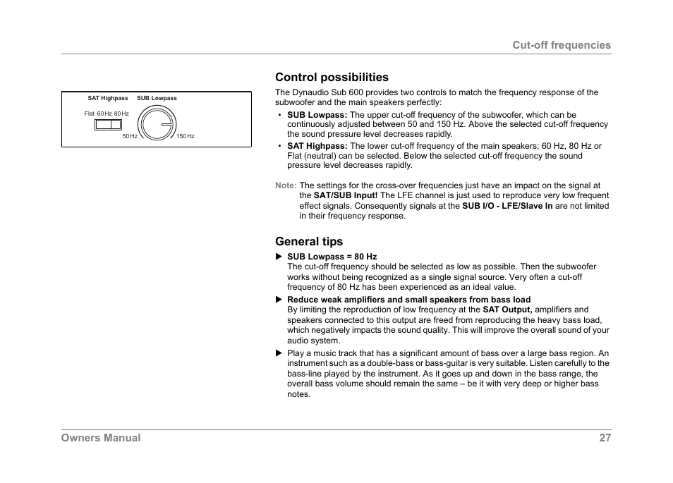 Control possibilities, General tips | Dynaudio SUB 600 User Manual | Page 30 / 42