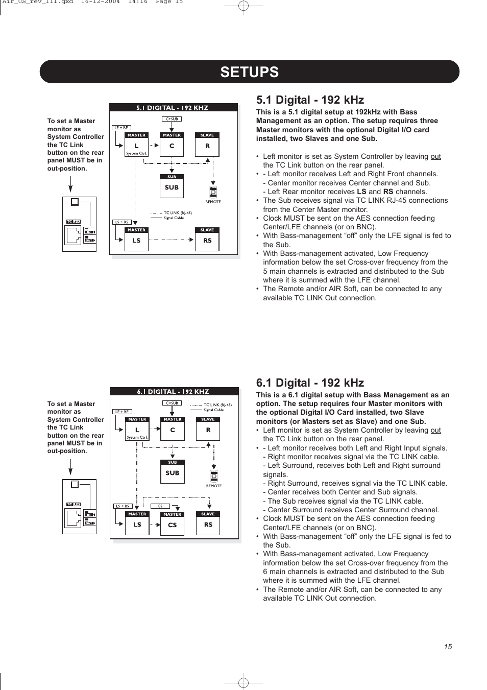 Setups, 1 digital - 192 khz | Dynaudio pmn User Manual | Page 17 / 60