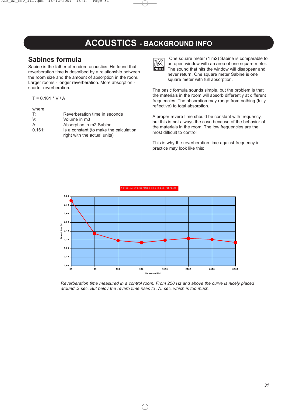 Acoustics, Background info sabines formula | Dynaudio pmn User Manual | Page 33 / 60