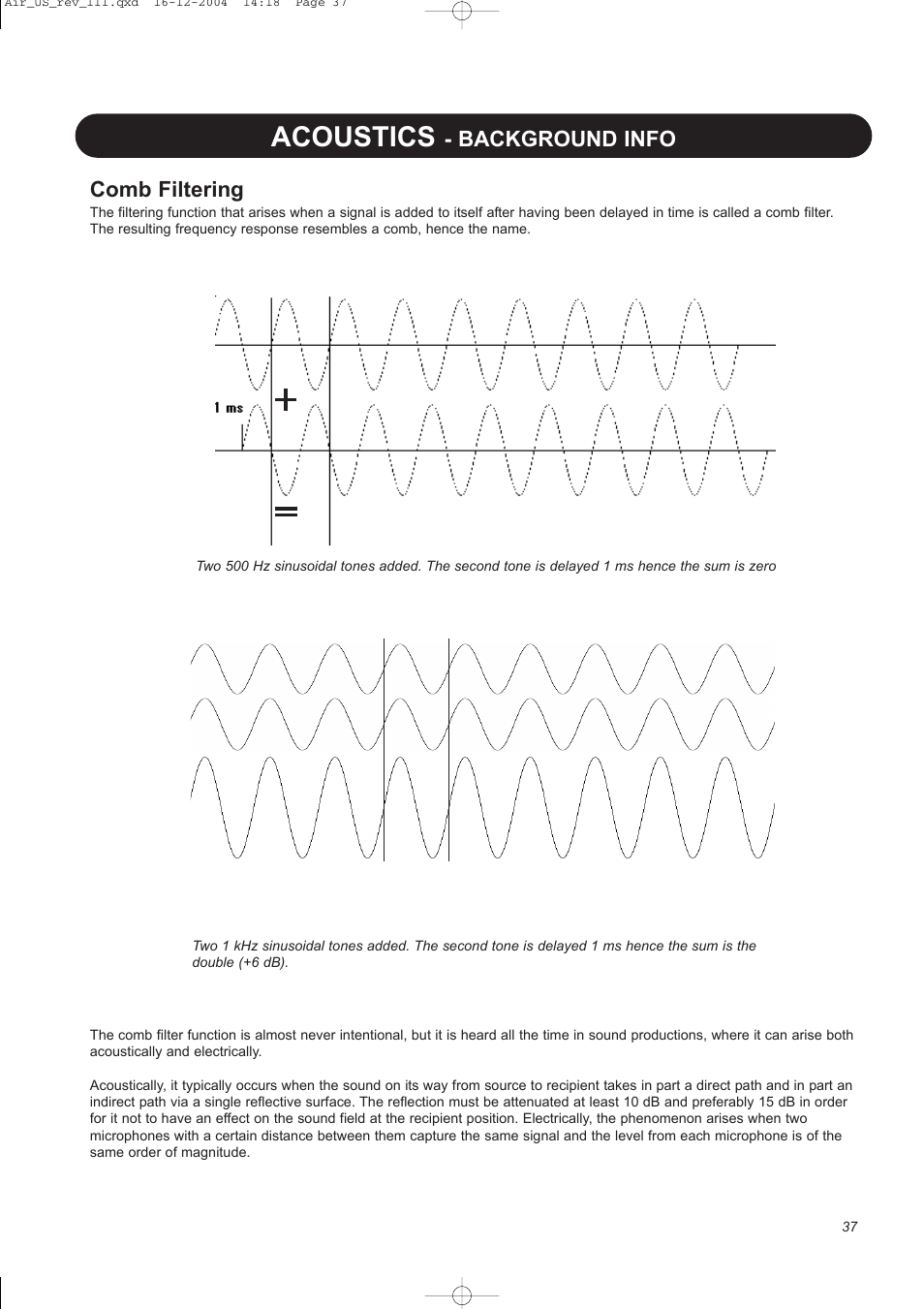 Acoustics, Background info comb filtering | Dynaudio pmn User Manual | Page 39 / 60