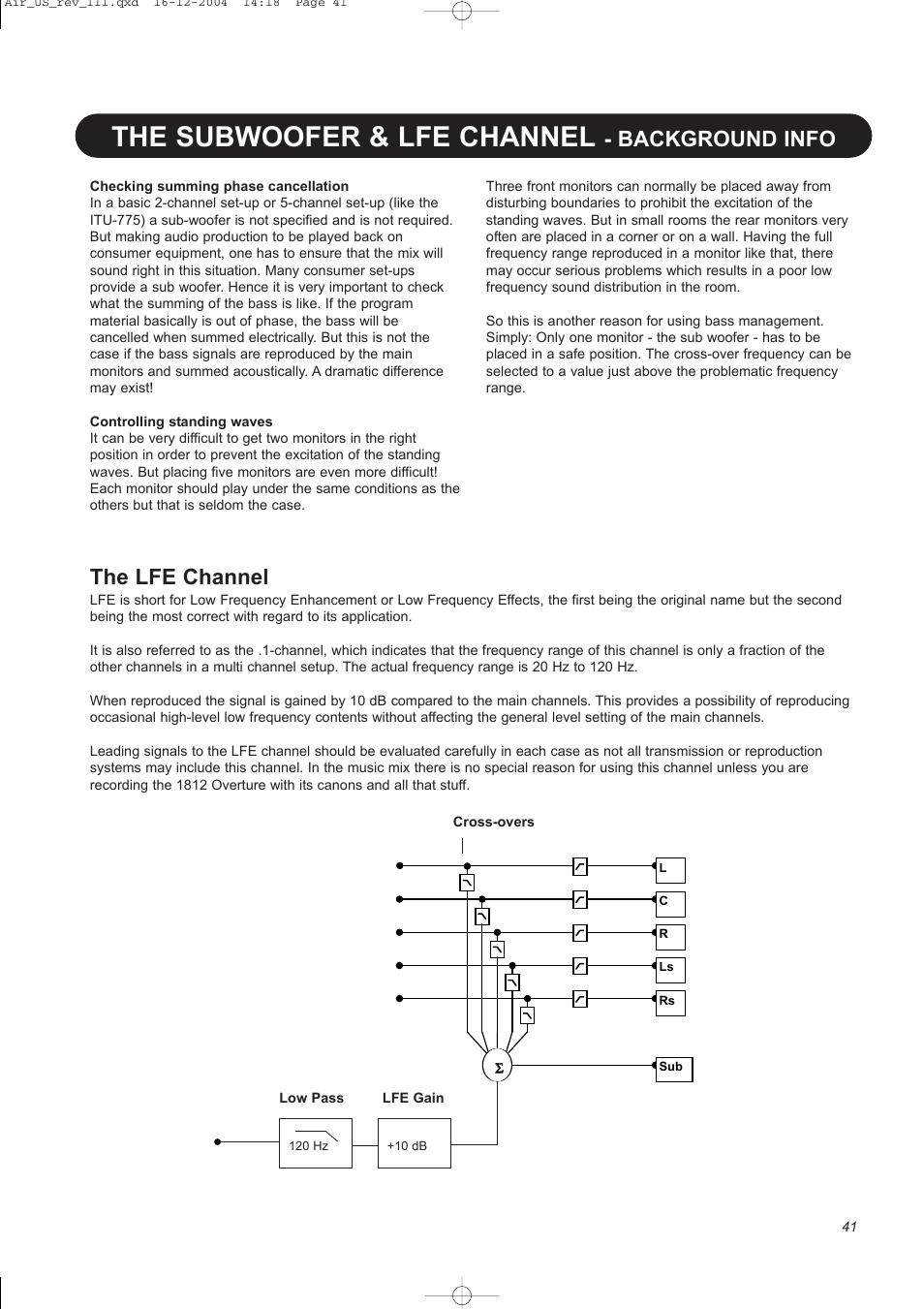 The subwoofer & lfe channel, Background info, The lfe channel | Dynaudio pmn User Manual | Page 43 / 60