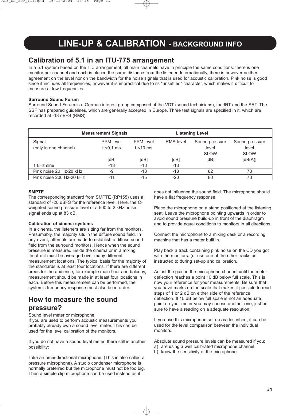 Line-up & calibration, How to measure the sound pressure | Dynaudio pmn User Manual | Page 45 / 60