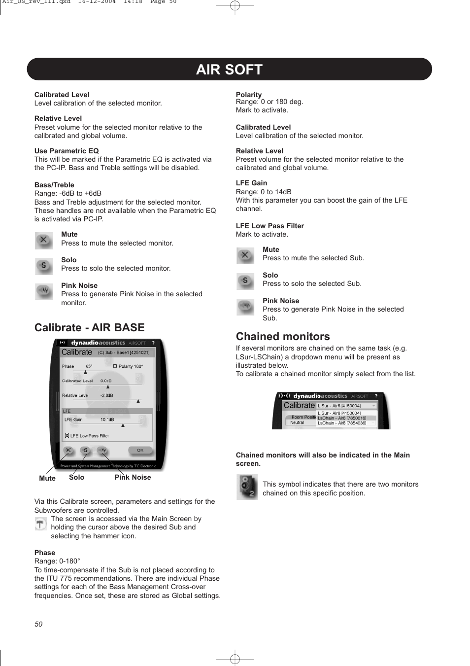 Air soft, Calibrate - air base, Chained monitors | Dynaudio pmn User Manual | Page 52 / 60