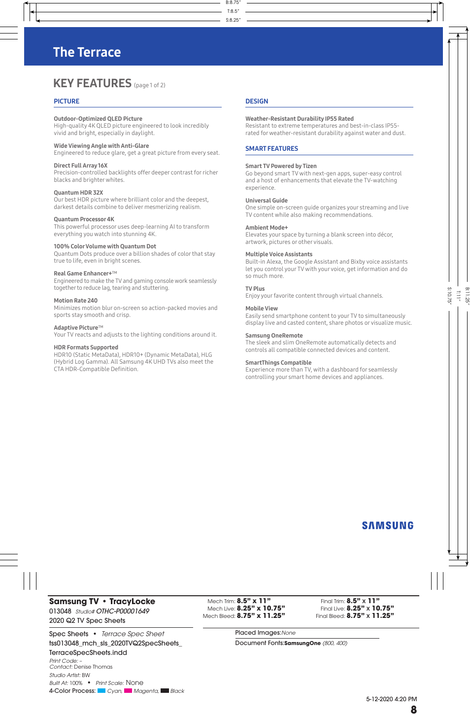 The terrace, Key features, Samsung tv • tracylocke | Samsung The Terrace LST7T 75" Class HDR 4K UHD Smart Outdoor QLED TV User Manual | Page 2 / 5