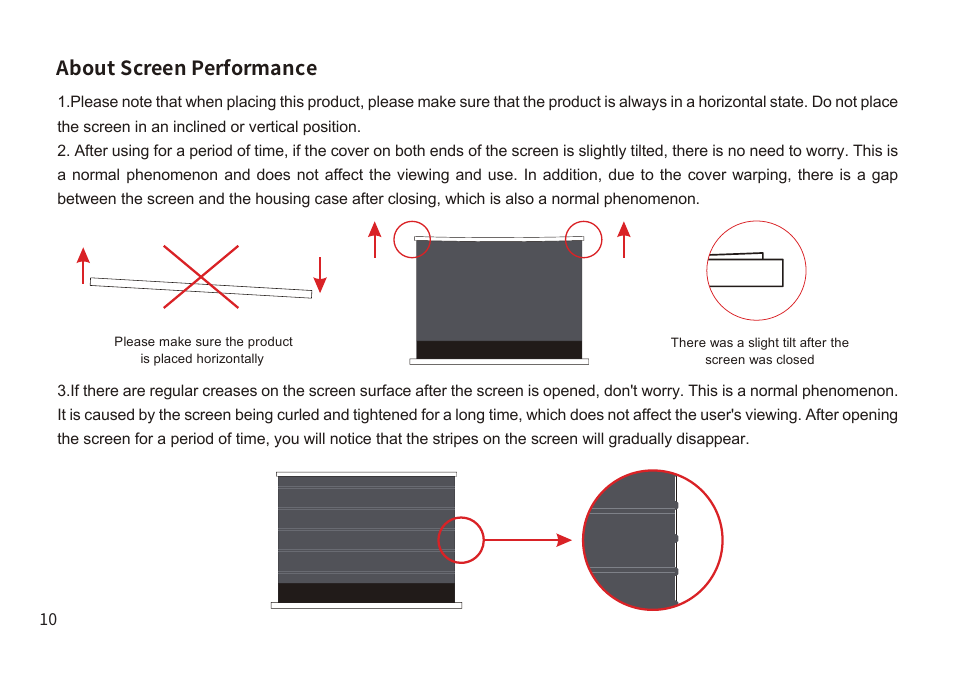 About screen performance | Samsung VG-PRSP120S/ZA The Premiere 120" Rollable Screen (2022) User Manual | Page 11 / 28