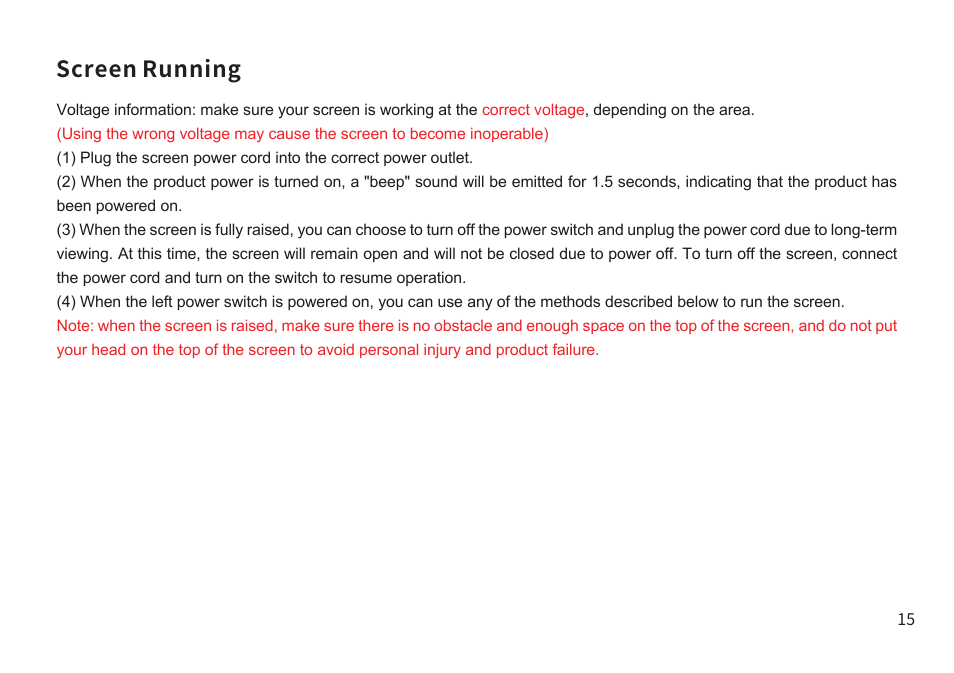 Screen running | Samsung VG-PRSP120S/ZA The Premiere 120" Rollable Screen (2022) User Manual | Page 16 / 28