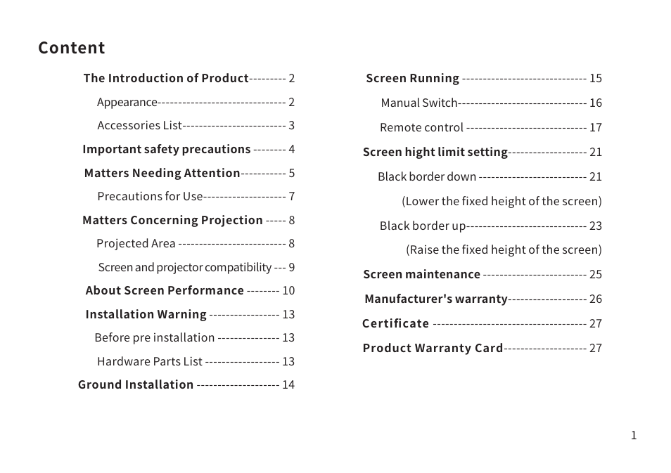 Content | Samsung VG-PRSP120S/ZA The Premiere 120" Rollable Screen (2022) User Manual | Page 2 / 28