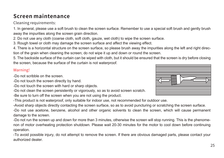 Screen maintenance | Samsung VG-PRSP120S/ZA The Premiere 120" Rollable Screen (2022) User Manual | Page 26 / 28