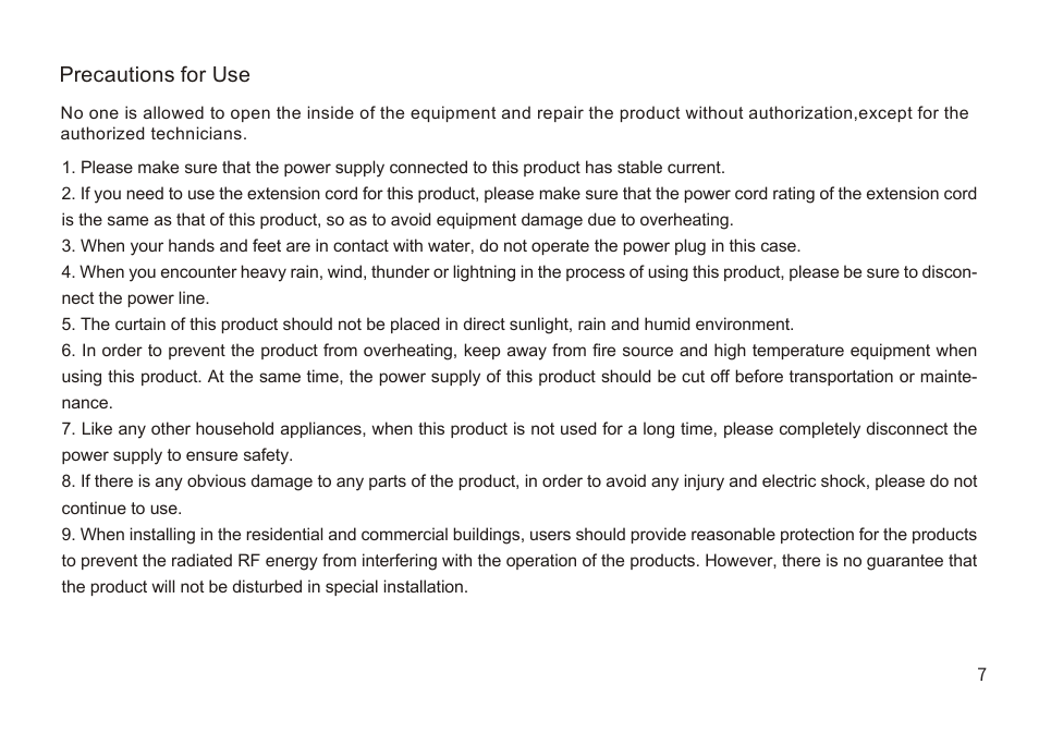 Precautions for use | Samsung VG-PRSP120S/ZA The Premiere 120" Rollable Screen (2022) User Manual | Page 8 / 28
