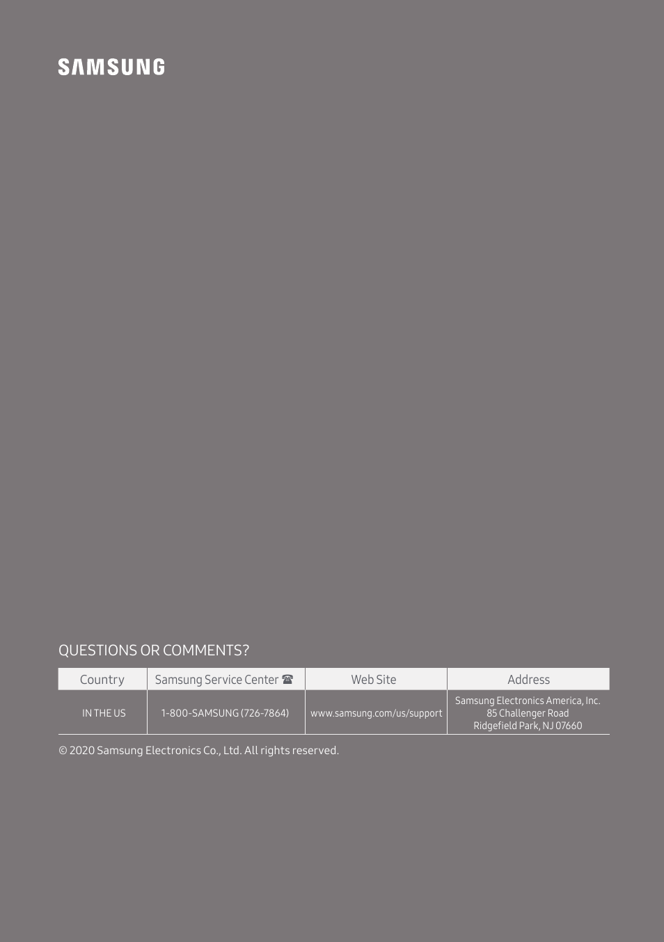 Questions or comments | Samsung The Terrace HW-LST70T 210W 3-Channel Outdoor Soundbar User Manual | Page 42 / 42