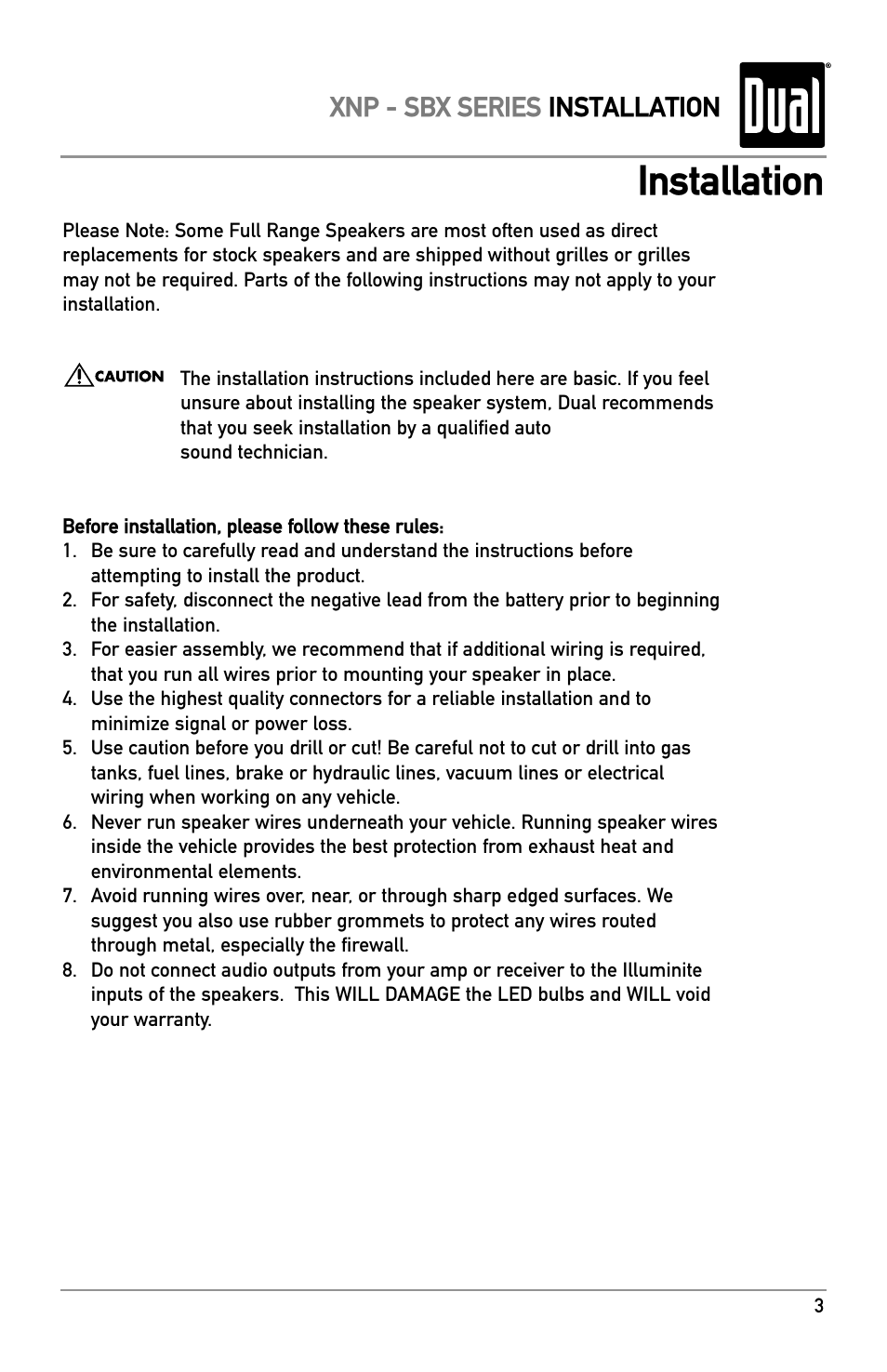 Installation, Xnp - sbx series installation | Dual XNP553 User Manual | Page 3 / 8