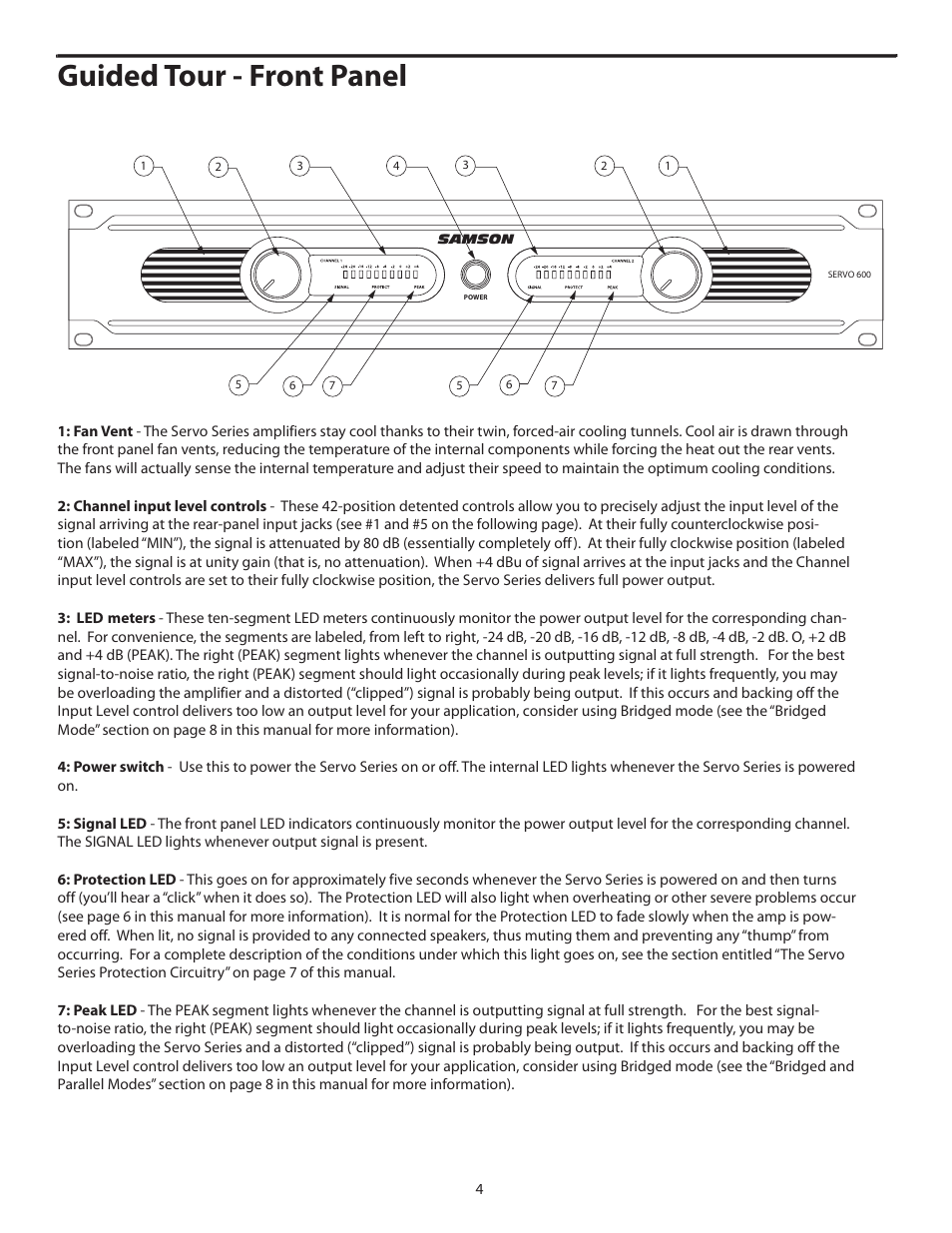 Guided tour - front panel | Samson SERVO 300 - Power Amplifier User Manual | Page 6 / 16