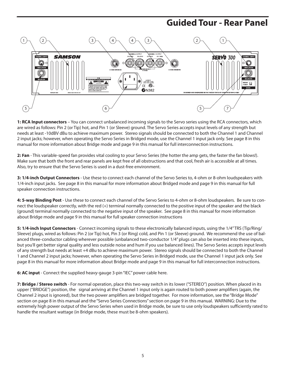 Guided tour - rear panel | Samson SERVO 300 - Power Amplifier User Manual | Page 7 / 16