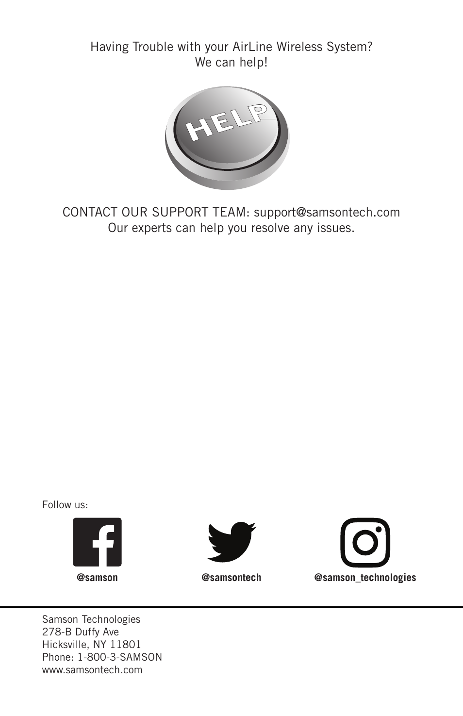 Samson AH9 Wireless Transmitter with Fitness Headset Microphone (K: 470 to 494 MHz) User Manual | Page 12 / 12