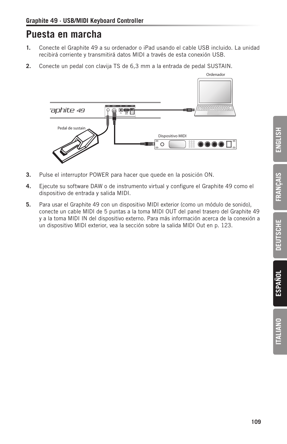 Puesta en marcha | Samson Graphite 49 - USB/MIDI Keyboard Controller User Manual | Page 109 / 164