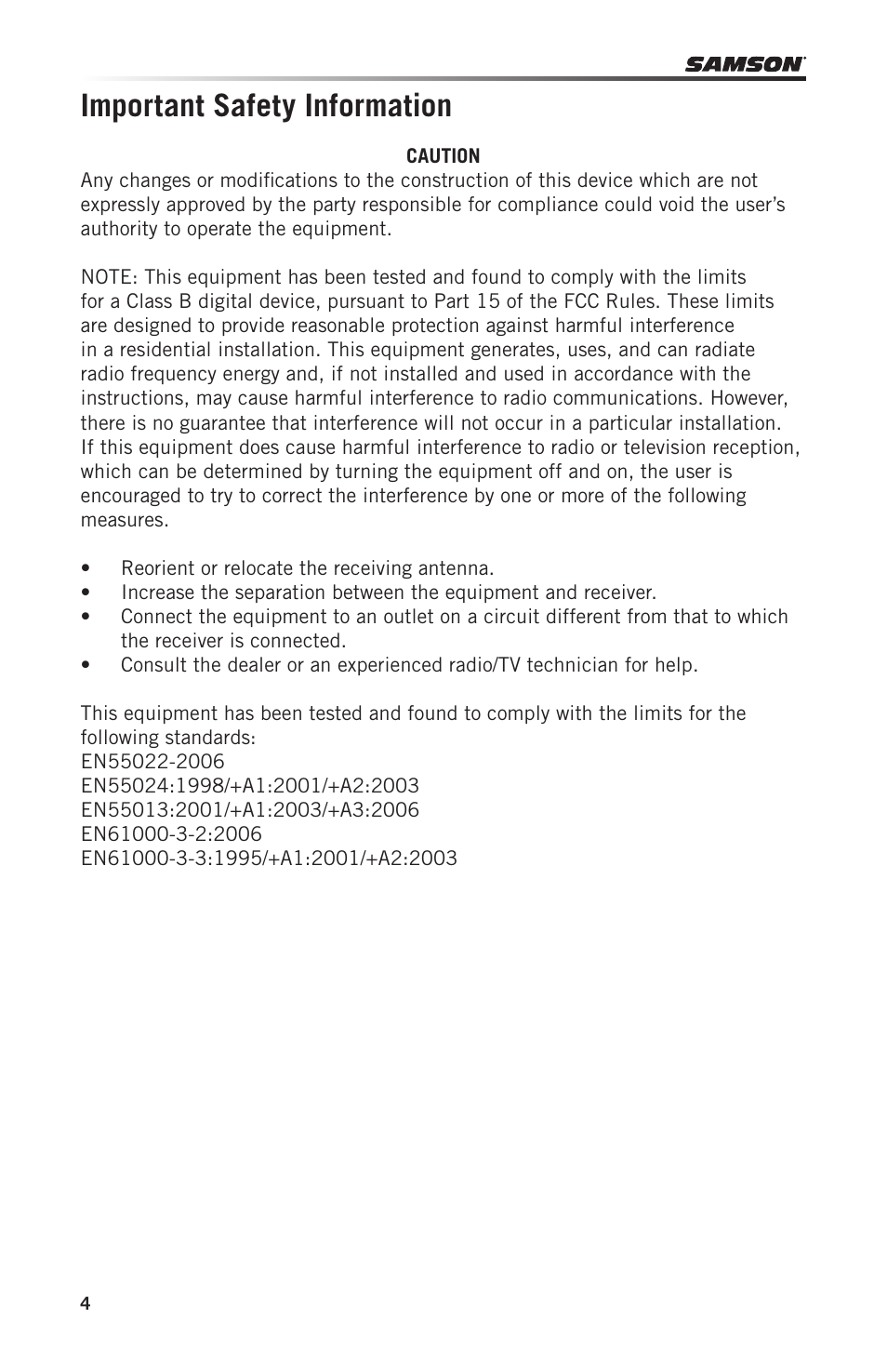 Important safety information | Samson Graphite 49 - USB/MIDI Keyboard Controller User Manual | Page 4 / 164