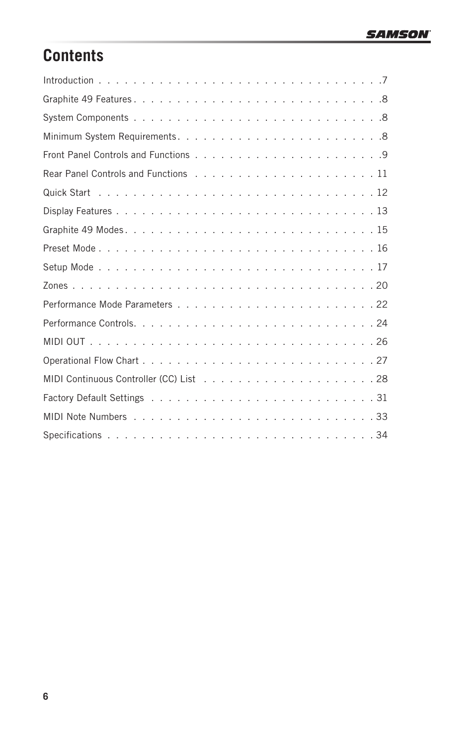 Samson Graphite 49 - USB/MIDI Keyboard Controller User Manual | Page 6 / 164