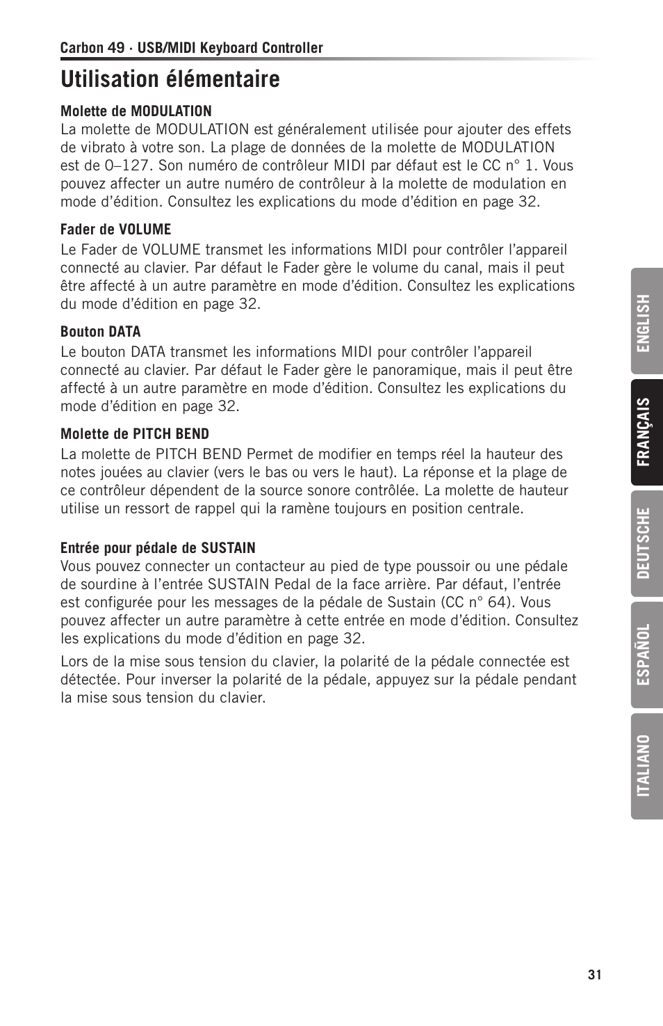 Utilisation élémentaire | Samson Carbon 49 USB/MIDI Keyboard Controller User Manual | Page 31 / 96