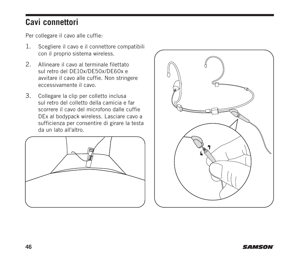 Cavi connettori | Samson DE10x Omnidirectional Miniature Headset Microphone for Wireless Transmitters (Beige) User Manual | Page 46 / 52