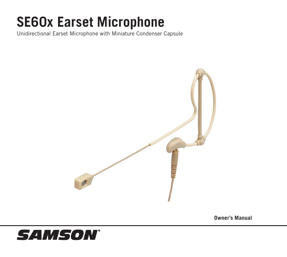 Samson SE60x Unidirectional Miniature Earset Microphone for Wireless Transmitters User Manual | 8 pages