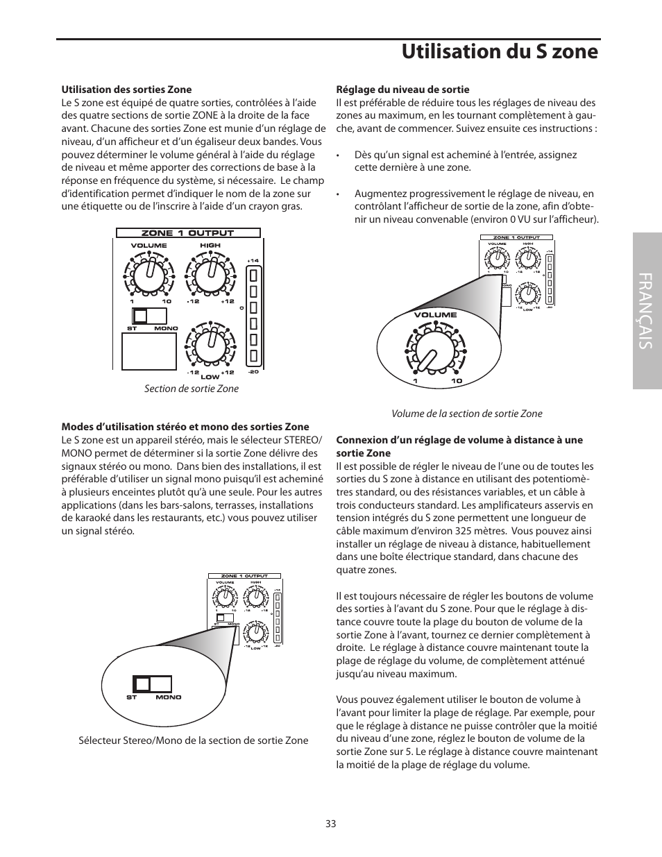 Utilisation des sorties zone, Utilisation du s zone, Fr anç ais | Samson SZONE 4 Channel/4 Zone Stereo Mixer User Manual | Page 37 / 108