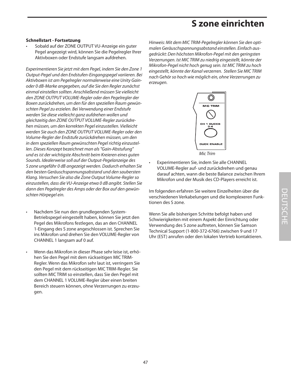 S zone einrichten, Deut sche | Samson SZONE 4 Channel/4 Zone Stereo Mixer User Manual | Page 51 / 108