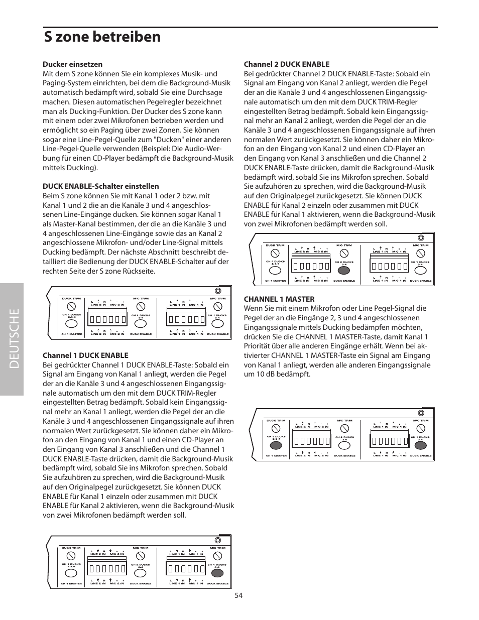 Ducker einsetzen, S zone betreiben, Deut sche | Samson SZONE 4 Channel/4 Zone Stereo Mixer User Manual | Page 58 / 108