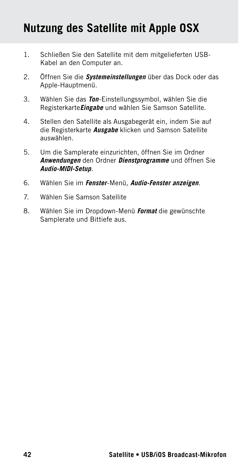 Nutzung des satellite mit apple osx | Samson Satellite USB/iOS Broadcast Microphone User Manual | Page 42 / 88