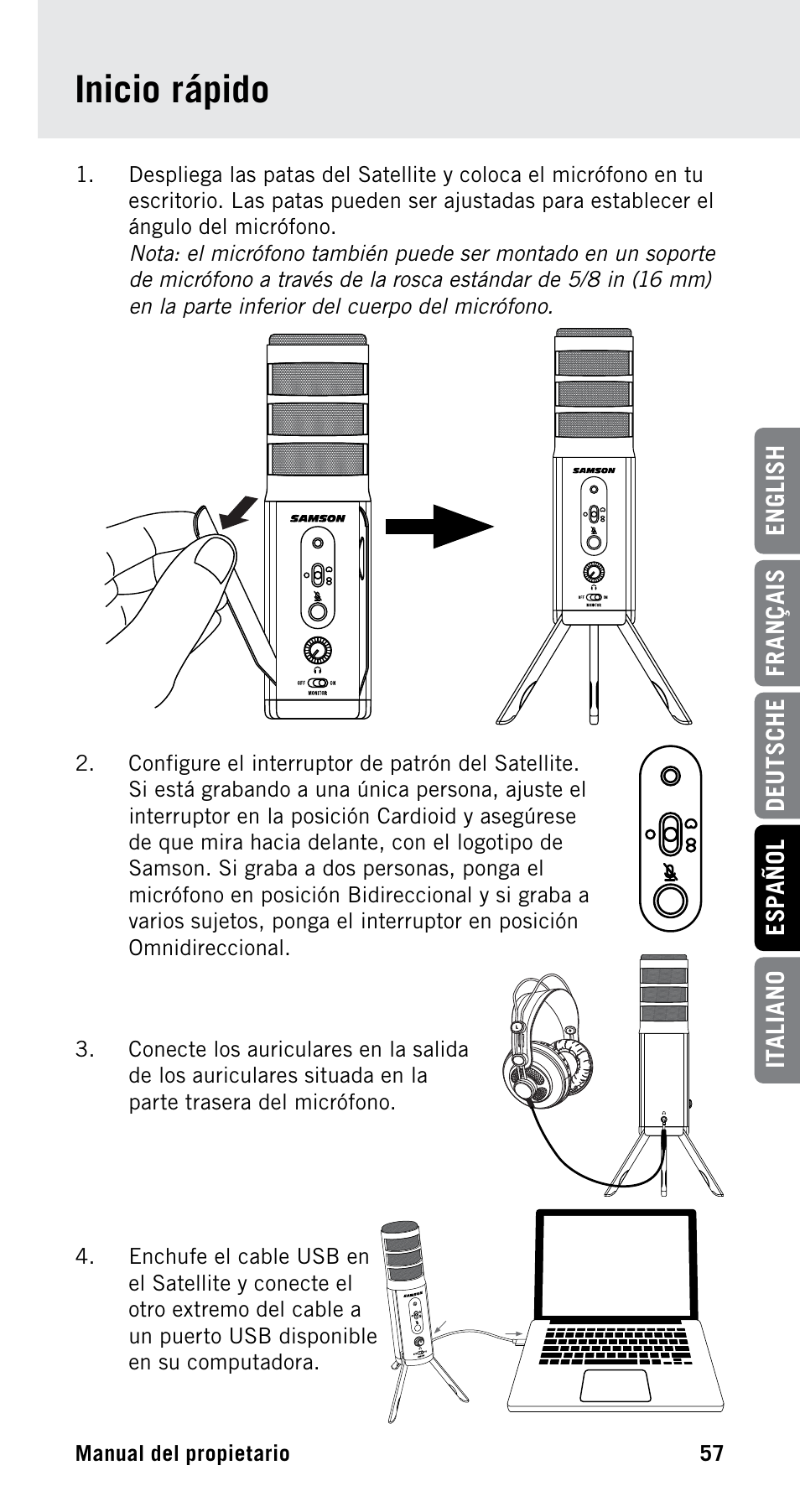 Inicio rápido | Samson Satellite USB/iOS Broadcast Microphone User Manual | Page 57 / 88