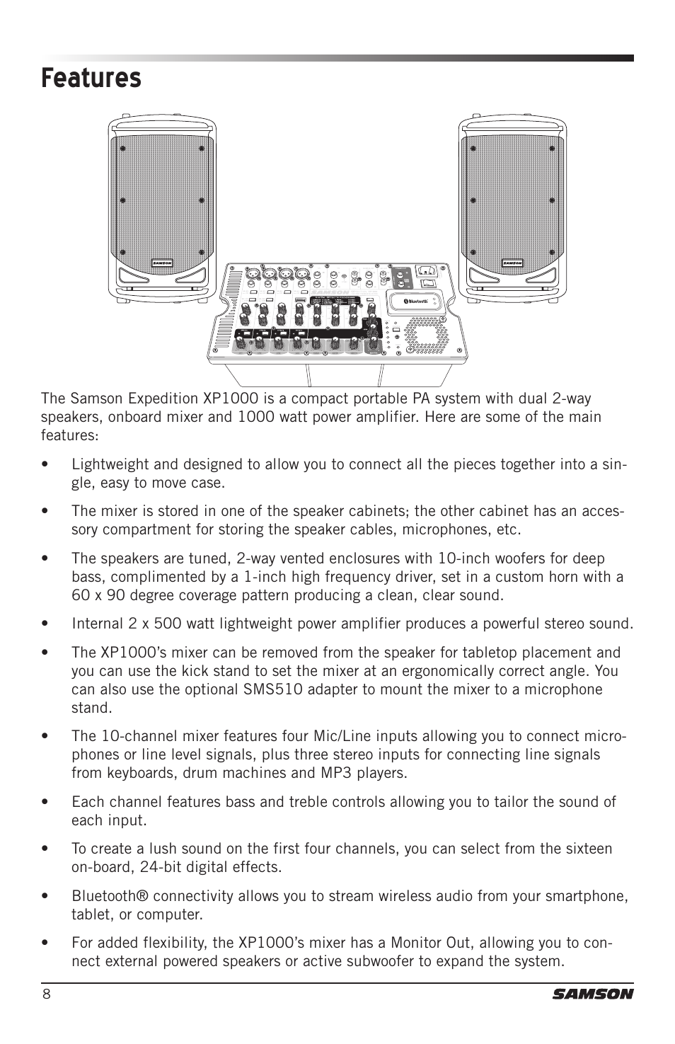 Features | Samson Expedition XP1000 1,000W Portable PA System User Manual | Page 8 / 112