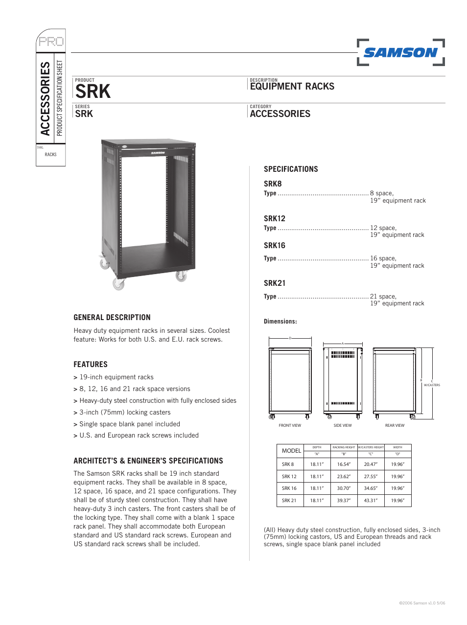 Samson Universal Rack Stand SRK21 User Manual | 1 page